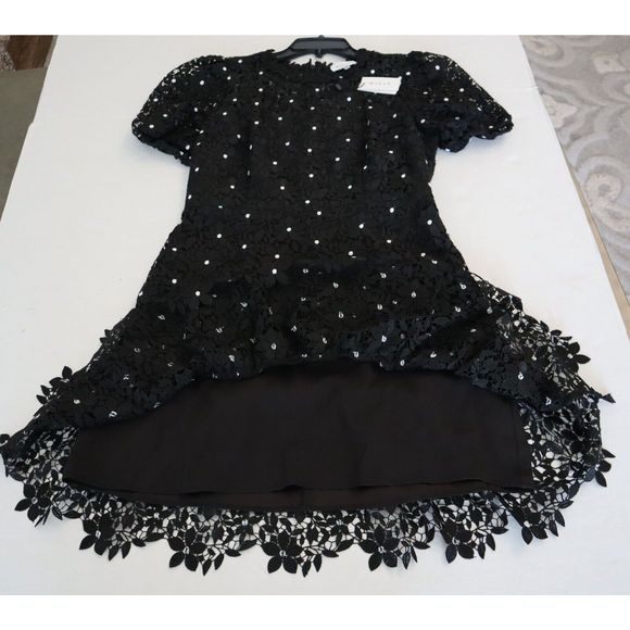 Milly 99YD99 Women's Sz 10 Black Yasmin Daisy Lace Ruffle Hem Mini Dress - Picture 13 of 15